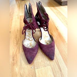 Sam Edelman dark purple lace up heels with zipper in back. Size 6. Super cute